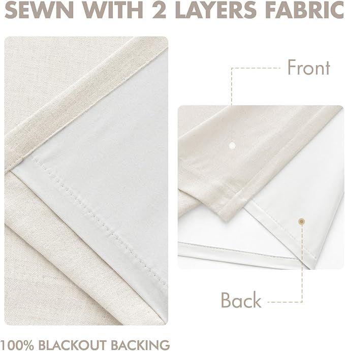 MIULEE Beige White Pinch Pleated 100% Blackout Linen Curtains 40x84 Inches | - Image 5