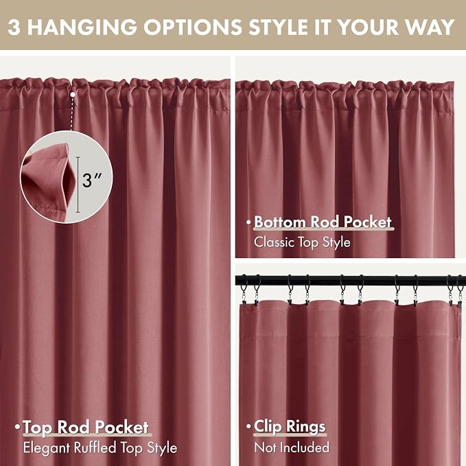 MIULEE 4-Panel 36 Inch Blackout Kitchen Tier Curtains Over Sink Dusty Rose | - Image 7