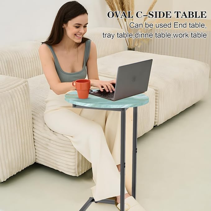 C Shaped End Side Table, Small Oval Couch Sofa Table - Image 4