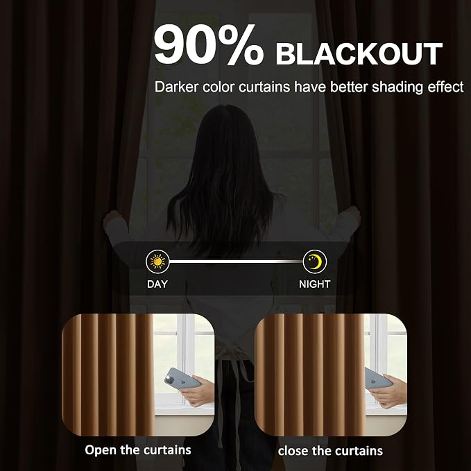 Cappuccino Brown Mocha Curtains 40x96 Inches Long 2 Panels Set, Pinch Pleated - Image 3