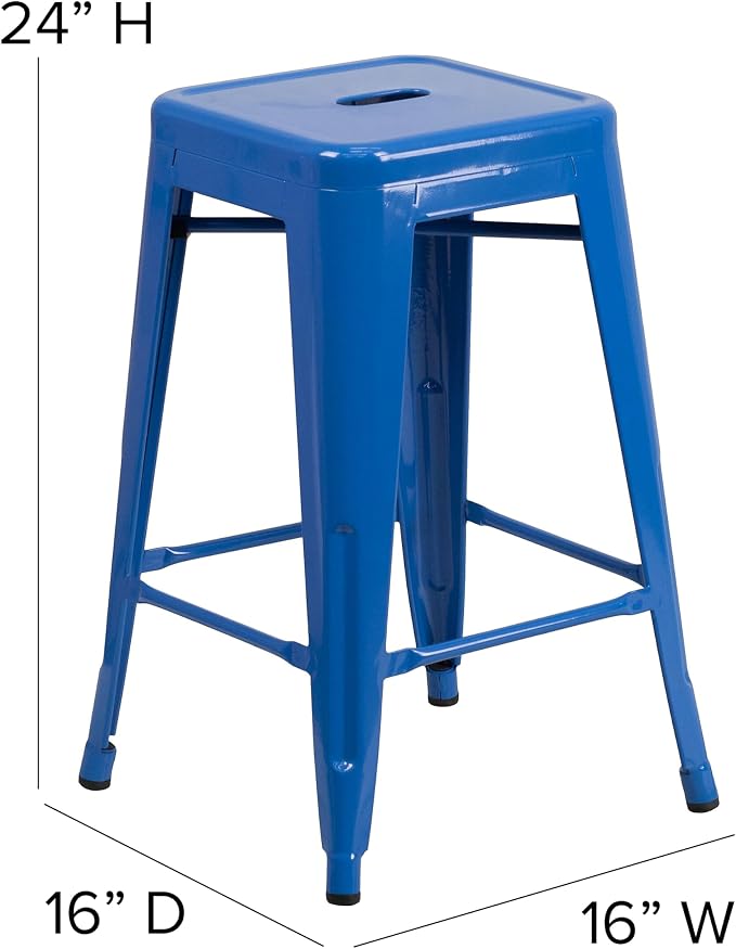 Flash Furniture Lily 4 Pack Commercial Grade 24" High Backless Blue Metal - Image 3