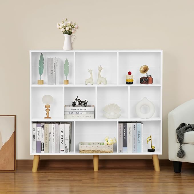 YAHARBO 10 Cube White Bookshelf, 3 Tier Book Shelf - Image 4