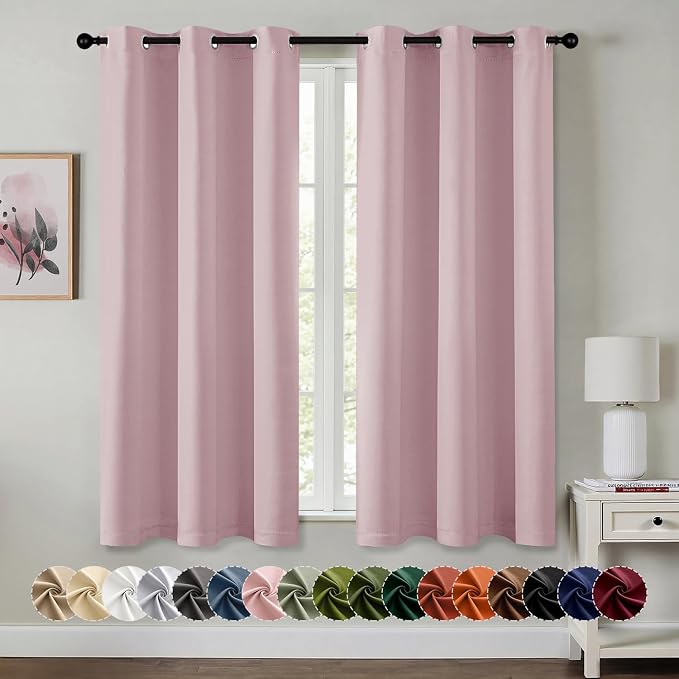 MIULEE Blackout Curtains for Bedroom 2 Panels 40 x 45 Inch Long Blush Pink | by MIULEE