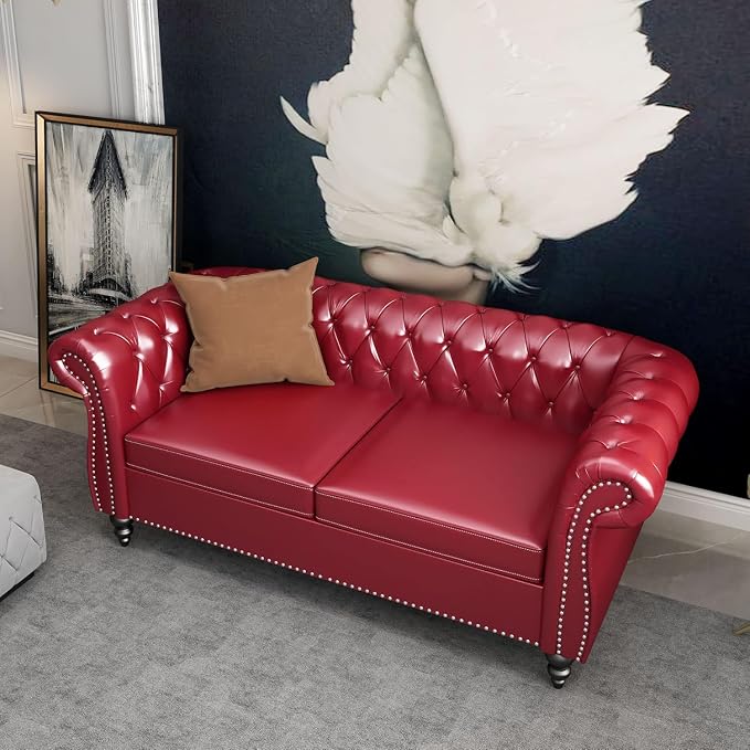 Mid-Century 2 Seater Sofa, Faux Leather Loveseat - Image 6