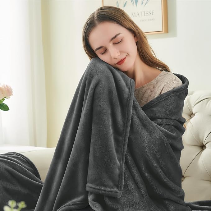 BEDELITE Fleece Blanket Soft Plush Twin Size Blanket Charcoal Grey 60"x80" | - Image 3