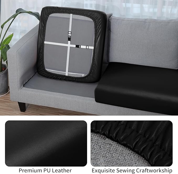Fuloon Faux Leather Couch Cushion Slipcover, Waterproof Stretch Covers - Image 5