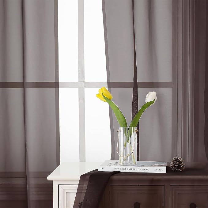 Chocolate Sheer Curtains 54 Inch Length 2 Panels, Voile Curtains - Image 9