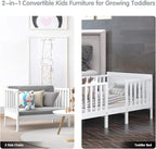 Costzon Toddler Bed Frame, 2 in 1 Convertible Wood Kids Bed w/Double Side - Image 2