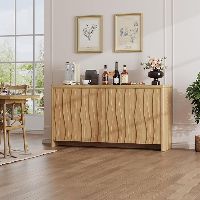 Fluted Cabinet with 3D Ripple Doors, 57.9" W Storage Cabinet with Adjustable - Image 7