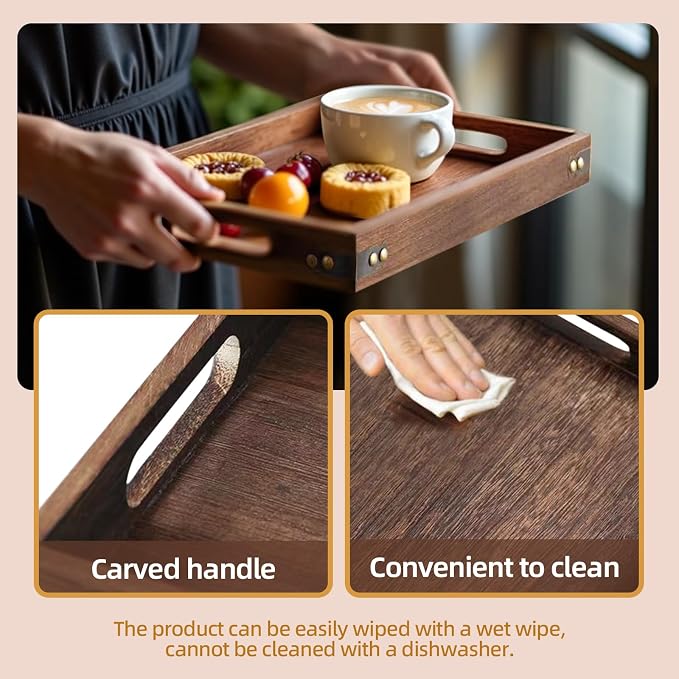 Serving Tray with Handles, 15.8"x 11" Wood Decorative Tray - Image 6