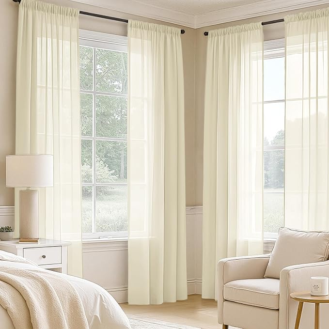 MIULEE Light Cream Sheer Curtains 72 Inches Long 4 Panels 42 x 72 Inches | - Image 2