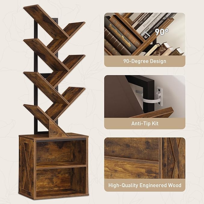 RALGEND Tree Bookshelf, 6 Tier Bookcase - Image 8