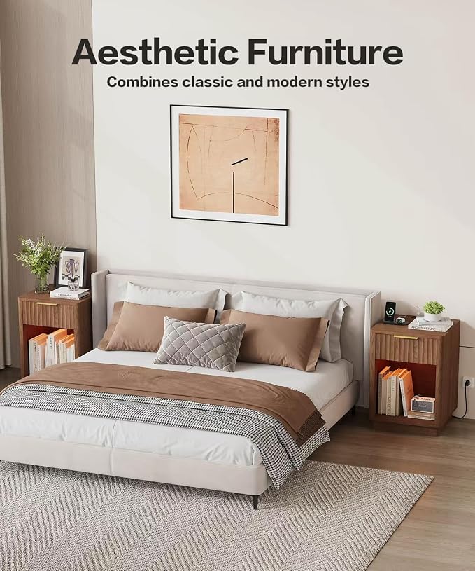 Akxomel Fluted Nightstands Set of 2, Wooden Night Stand - Image 4