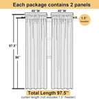 Sheer Curtain Panels Set 96" Inches Long, Solid Voile Light Filtering Airy - Image 3