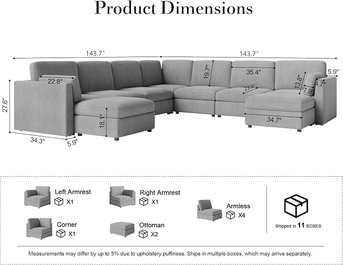 Oversized Modular Sectional Sofa, Solid Wood Frame Sofa, Removable Washable - Image 2