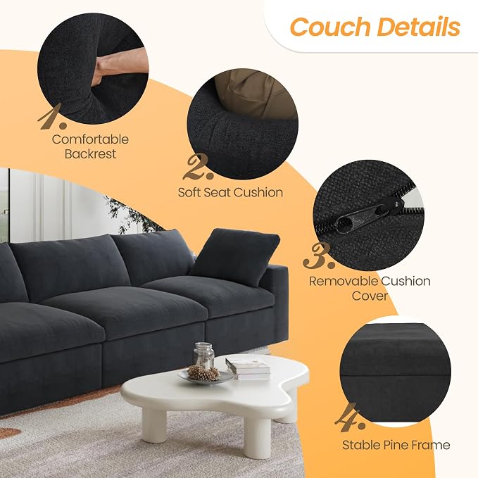 JACH Modular Sectional Couches for Living Room, Modern Convertible Couch - Image 3