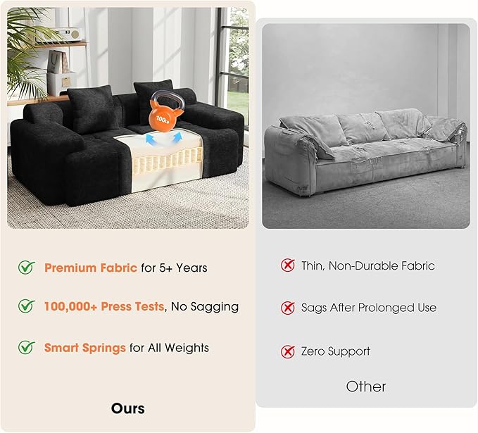 83.5" Boneless Loveseat with Ottoman, Cloud Comfy Couches - Image 5