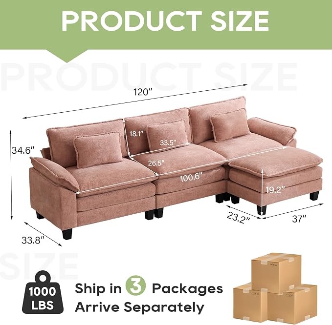 Oprisen 120" Modular Sectional Sofa, Comfy Cloud Couch Sectional Sofa - Image 2