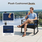 Tangkula 3 Pieces Outdoor Rocking Chairs Set, Rattan Heavy Duty Cushioned - Image 5