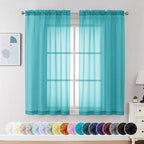 Chyhomenyc Sheer Curtains 63 Inch Length 2 Panels, Turquoise | Light Filtering by Chyhomenyc