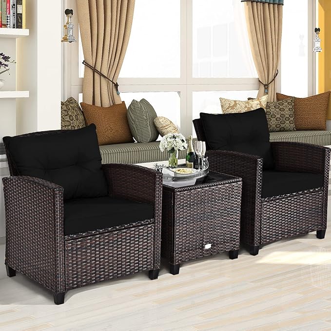 COSTWAY 3PCS Patio Furniture Set, PE Rattan Wicker Sofa w/Washable Cushion and - Image 5
