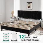 Novilla King Bed Frame and Headboard, King Bed Frame, Velvet Upholstered Bed - Image 5