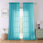 Turquoise Sheer Curtains 96 Inches Long 2 Pcs, Light Filtering Window Curtains by Lecloud