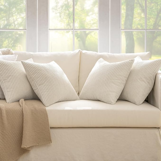 MIULEE Soft Corduroy Decorative Throw Pillow Covers Cream White 18x18 | Set of 4 - Image 5
