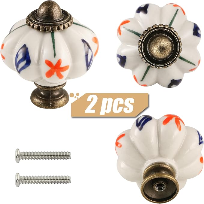Ivory Pumpkin Knobs 2 Pack Ceramic Cabinet Knobs Vintage Drawer Pulls - Image 2
