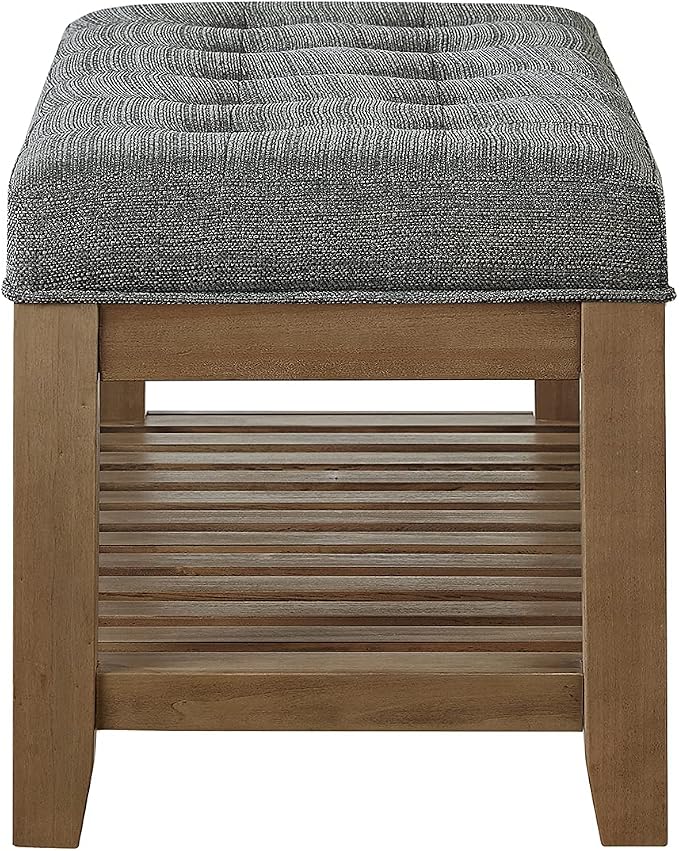 24KF Large Rectangular Upholstered Tufted Linen Fabric Ottoman Bench, Padded - Image 7