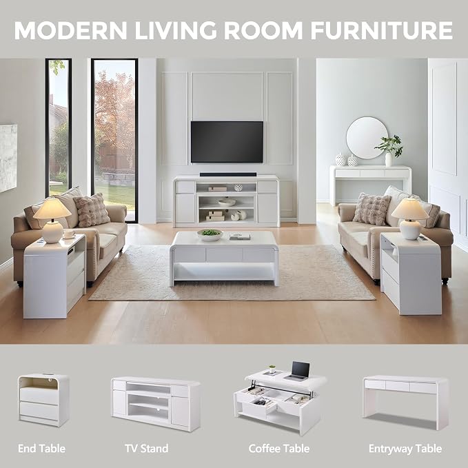Modern TV Stand for 80 Inch TVs, Media Console Cabinet w/Soundbar & Adjustable - Image 7