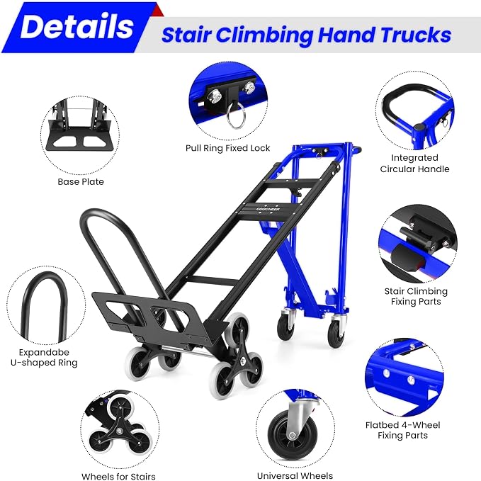4-in-1 Hand Truck Dolly Heavy Duty Industrial Convertible, 1000 LBS Stair - Image 5