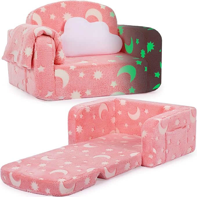 Kids Couch, 2-in-1 Soft Toddler Couch Fold Out by Unknown
