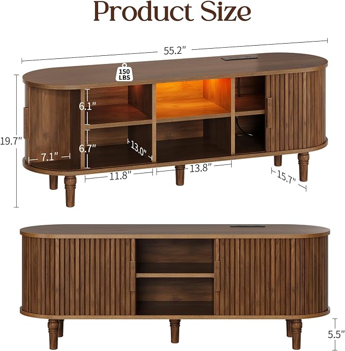 TV Console with Power Outlet-55 Entertainment Center with Sliding Tambour Door - Image 2