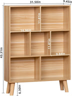 LEYAOYAO Wooden 7 Cube Book Shelf, Natural 3 Tier Bookshelf - Image 2