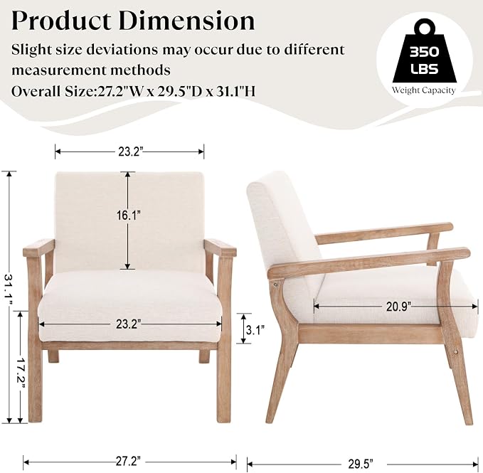 BESTANO Mid Century Modern Accent Chair Set of 2, Linen Upholstered Living Room - Image 2