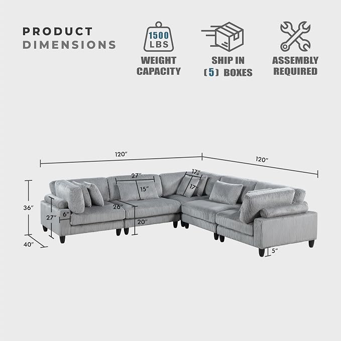 Lexicon 120 Inch Modular Sectional Sofa - Image 2