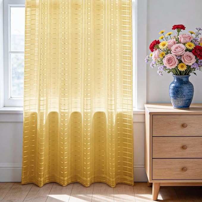 SpaceDresser Check Sheer Curtains 90 Inches Long - Image 3