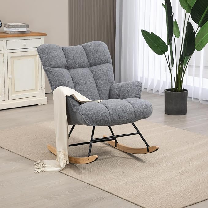 SAETSFEG Rocking Chair Nursery Teddy Upholstered Glider Rocker Rocking Accent by SAETSFEG