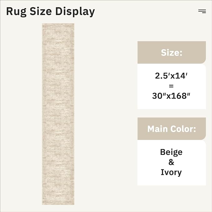 Soalmost Hallway Runner Rug 2'6" x 14' Washable Long Kitchen Rugs Beige | - Image 4