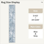 Soalmost Abstract Runner Rug 2x12 Hallway Kitchen Runners Blue/Grey | Stain - Image 5
