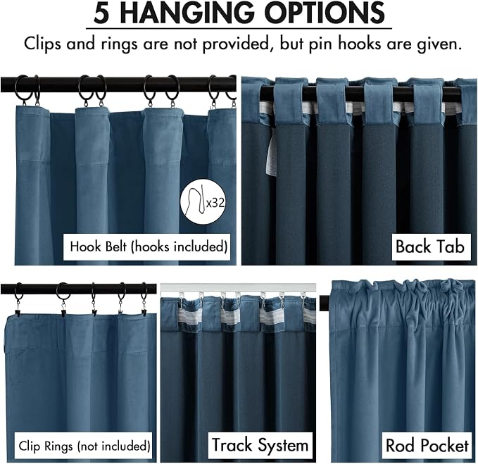 MIULEE Velvet Curtains 50W x 84L 2 Panels Stone Blue Blackout Curtains | Luxury - Image 2