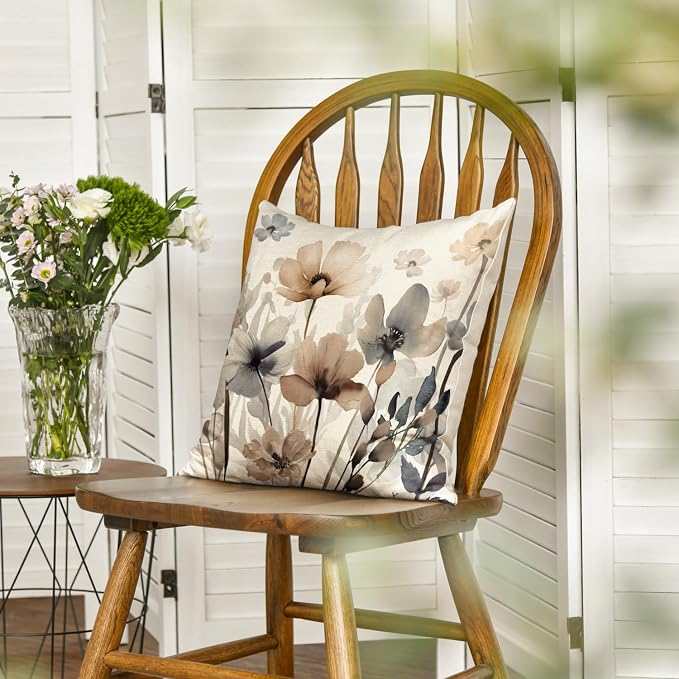 AVOIN colorlife Poppy Flowers Chinoiserie Fall Throw Pillow Cover, 18 x 18 Inch - Image 3