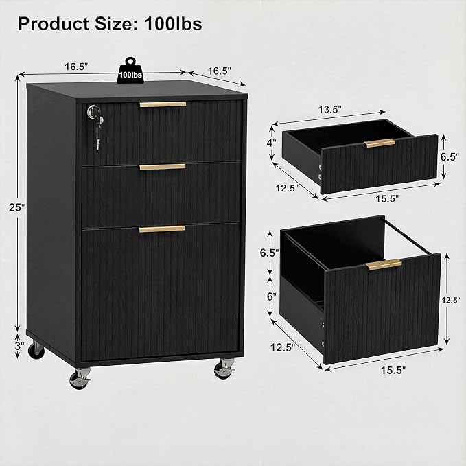3 Drawers Fluted Mobile File Cabinet - Image 2