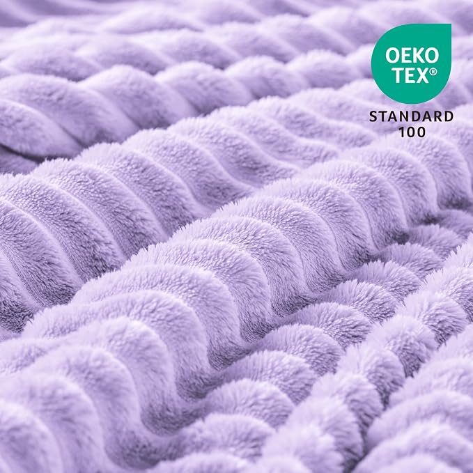 BEDELITE 3D Ribbed Pastel Lilac Fleece Throw Blanket - Image 3