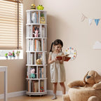 Muwuele Solid Wood Rotating Bookshelf on Wheels, 6 Tier, Round Revolving - Image 3