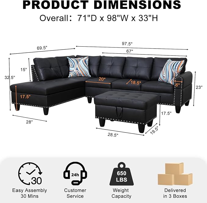 Wakefit Sectional Sofa Couch, Modern 4-Seaters Living Room Furniture Sets - Image 2