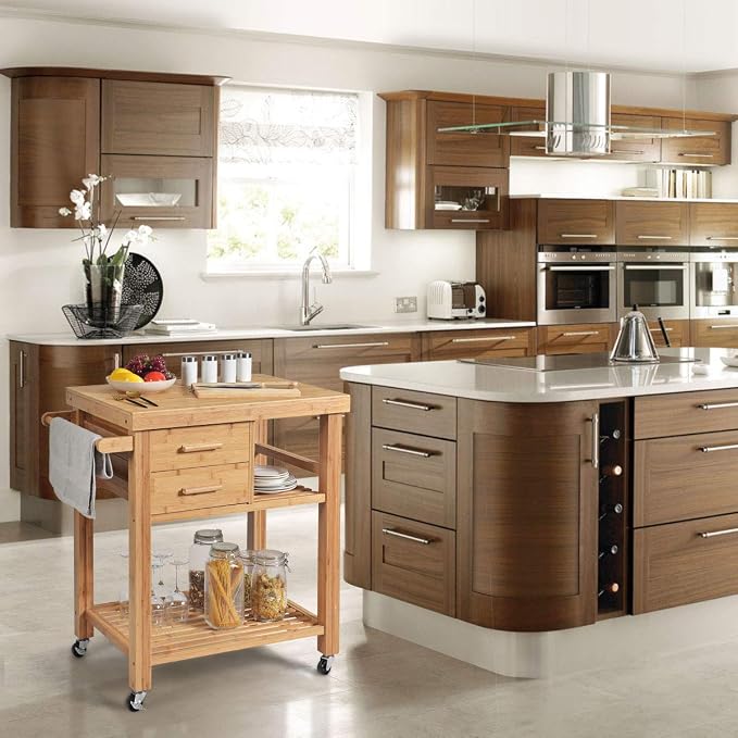 Giantex Kitchen Island, Bamboo Island Cart, Kitchen Trolley Cart on Wheels - Image 2