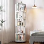 Muwuele Solid Wood Rotating Bookshelf on Wheels, 5 Tier, Round Revolving - Image 8