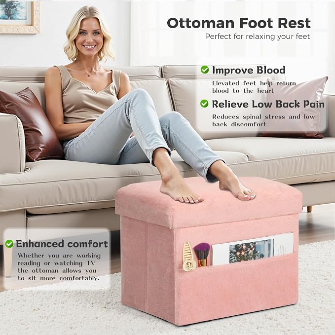Storage Ottoman, Folding Ottoman Foot Rest Stool - Image 2